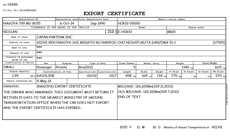 Export Certificate Translation